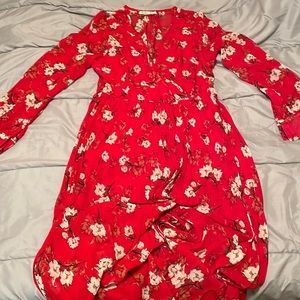 Red Floral Long Sleeve Maxi Dress